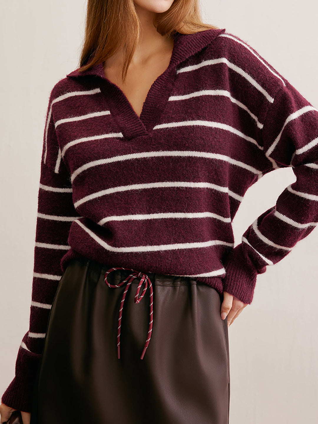 Yün karışımlı kontrast çizgili kazak