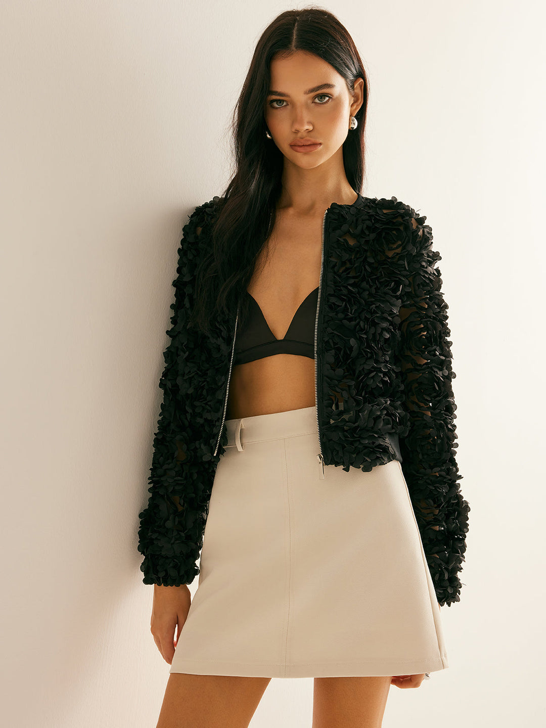 Jakarlı fermuarlı kısa blazer, Svelte Chic