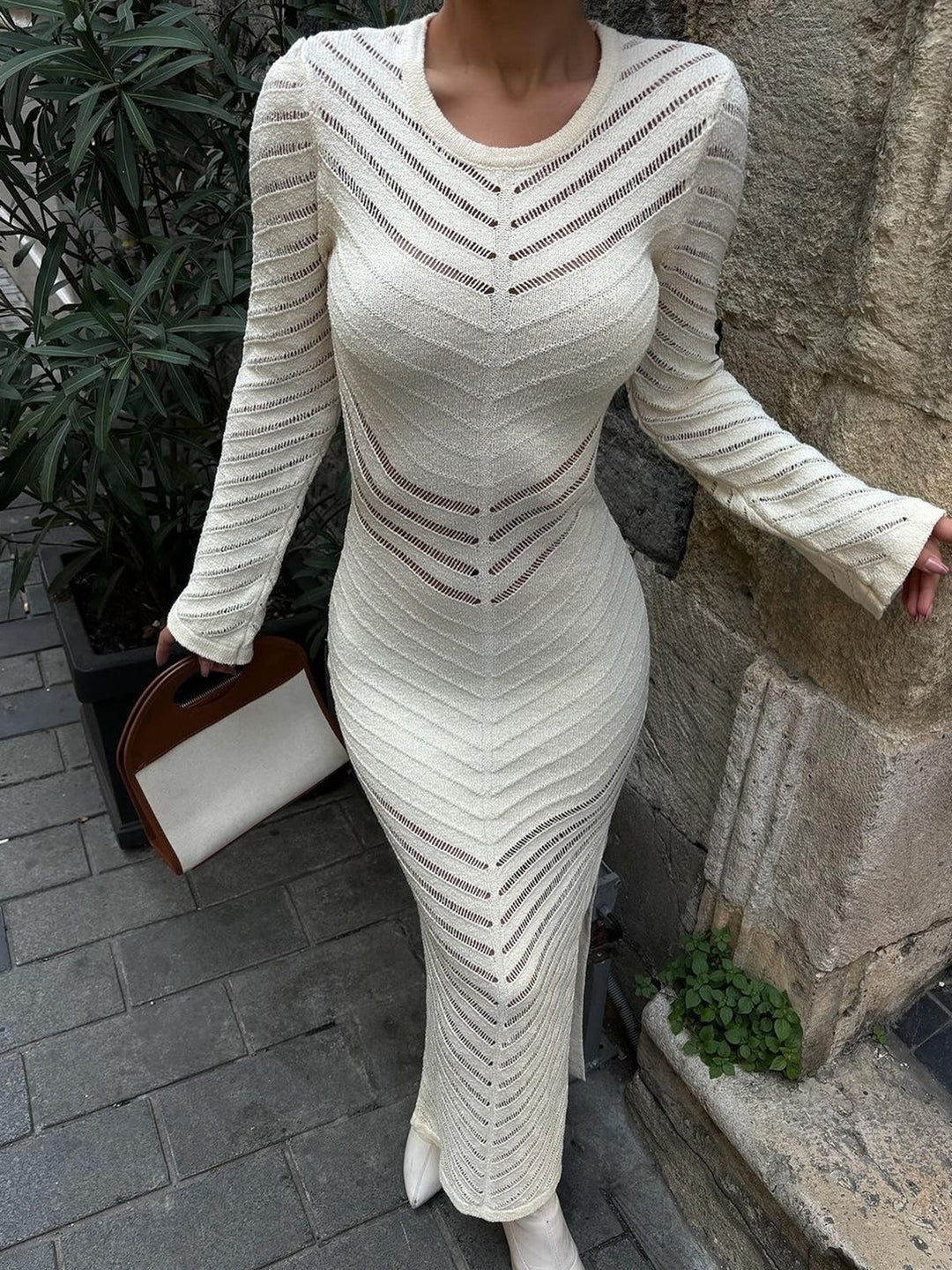 Kesik uzun kollu kazak elbise, günlük stil için ideal