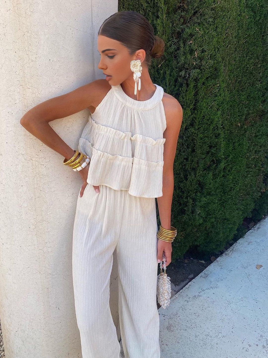 Fırfırlı Bisiklet Yaka Pantolon Takımı, Svelte Chic