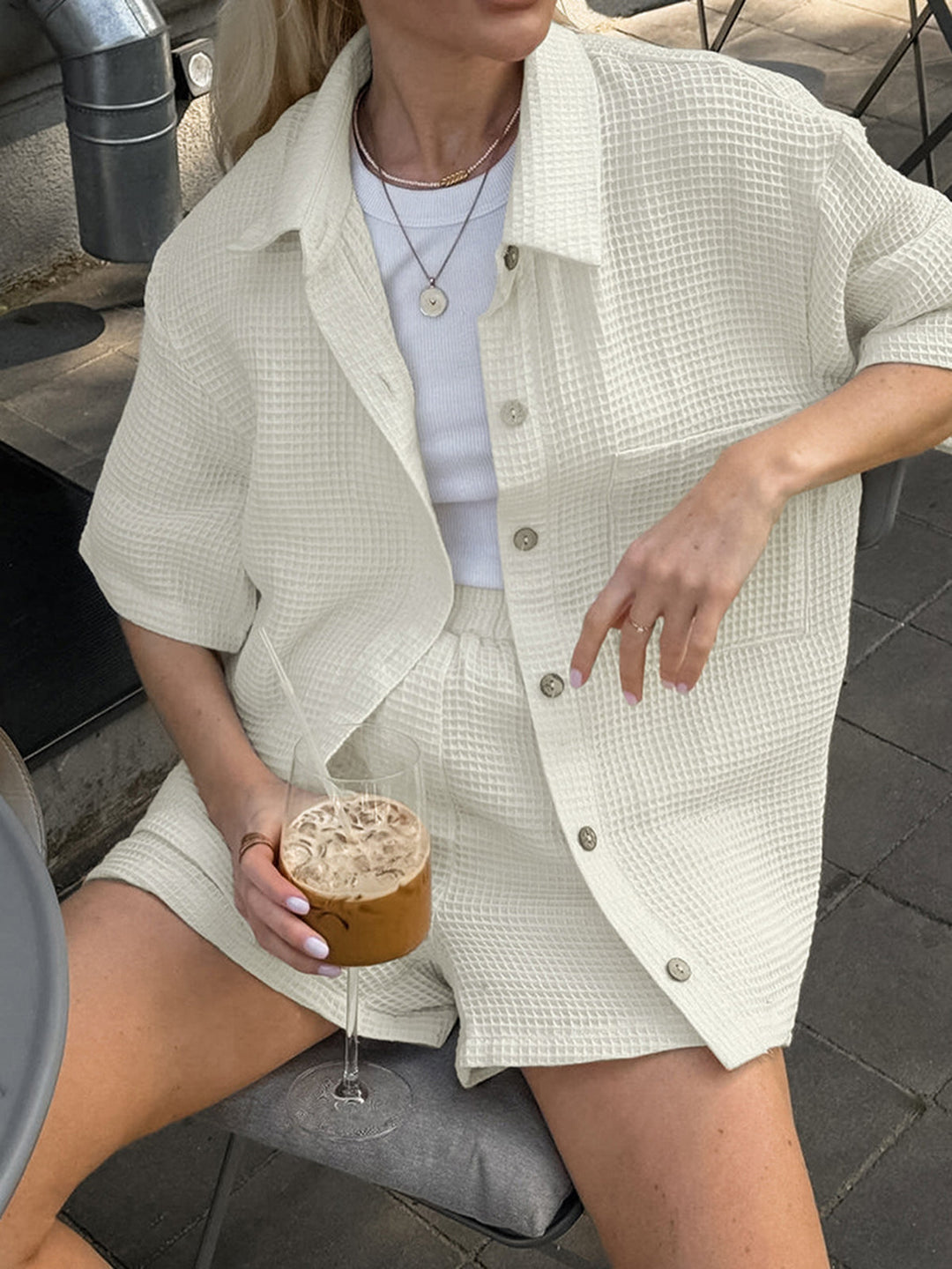 Cepli Düğmeli Gömlek ve Şort Takım - Svelte Chic