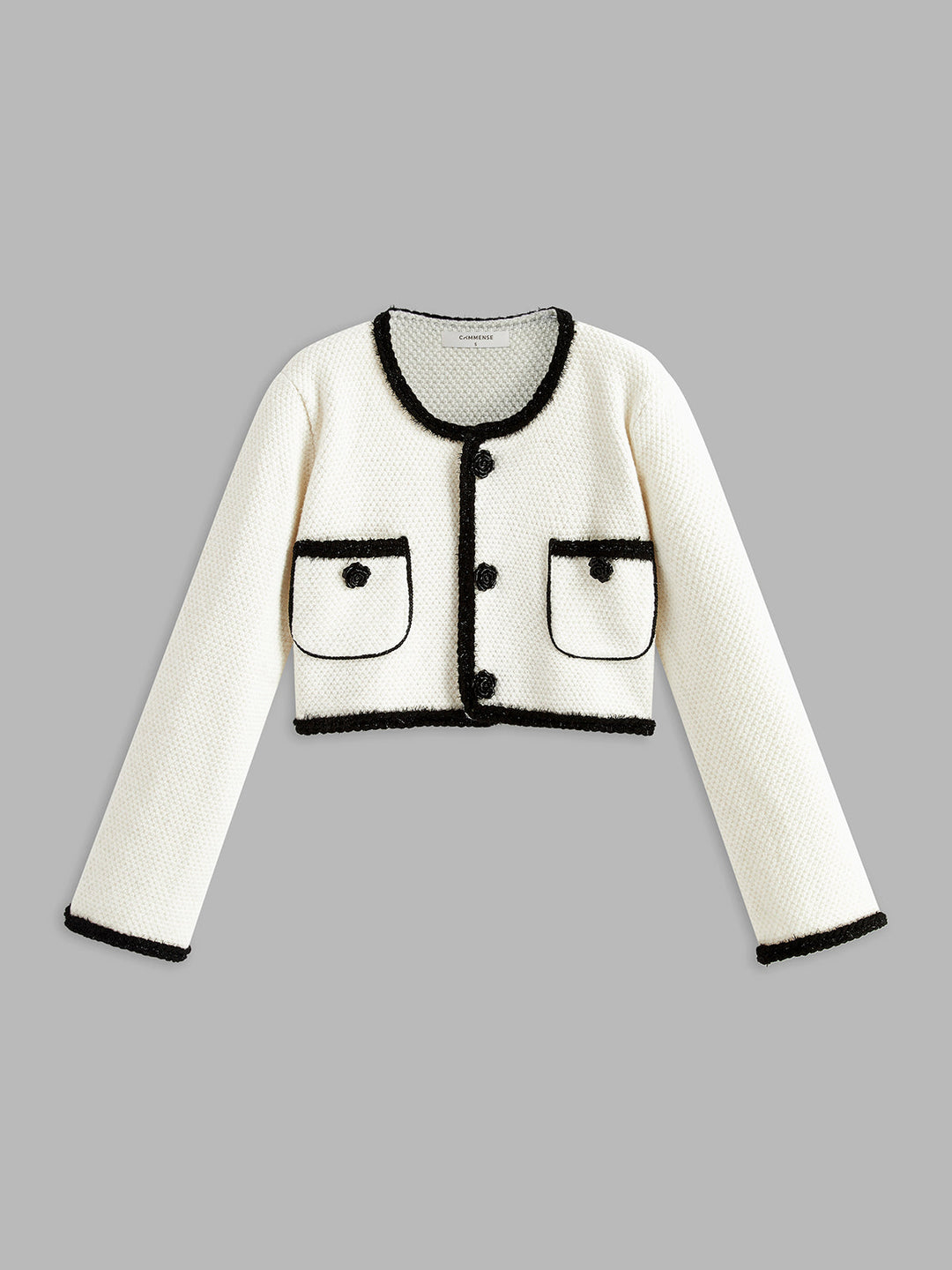 Kontrast Kenar Çiçek Dekor Kardiğan, Svelte Chic