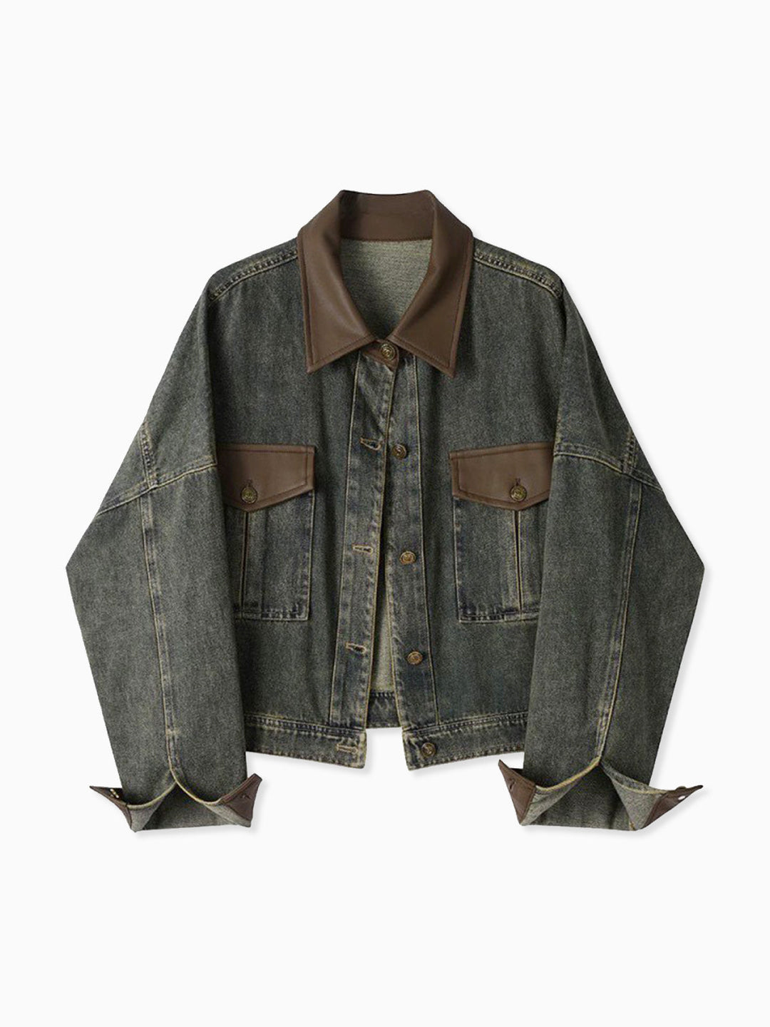 Vintage Contrast Trim Lapel Denim Jacket, kadın modası, Svelte Chic