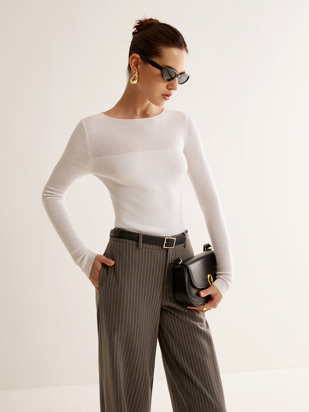 Yün Karışımlı Panel Slim Kazak - Svelte Chic