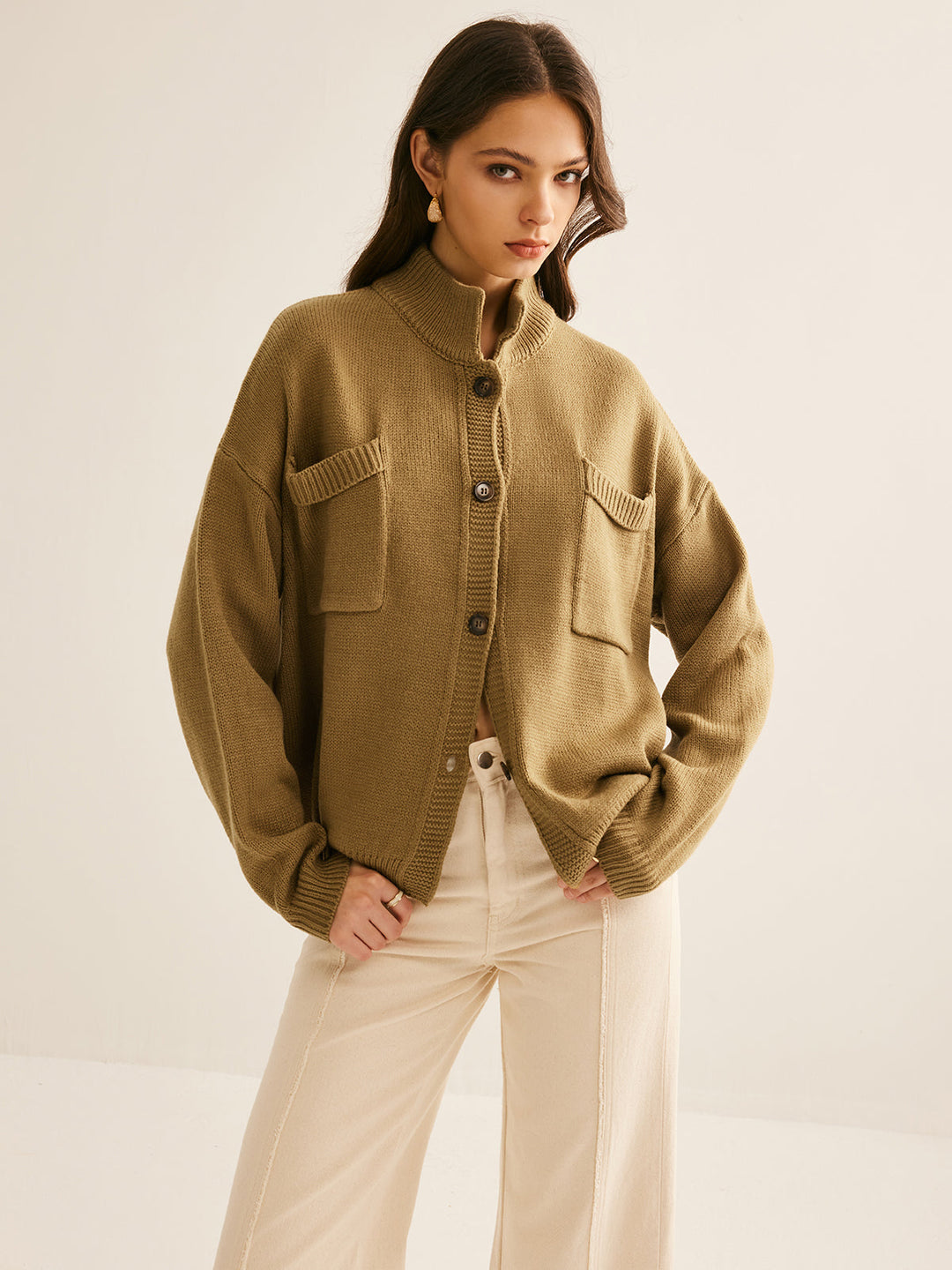 Düğmeli Cep Kazak - Svelte Chic