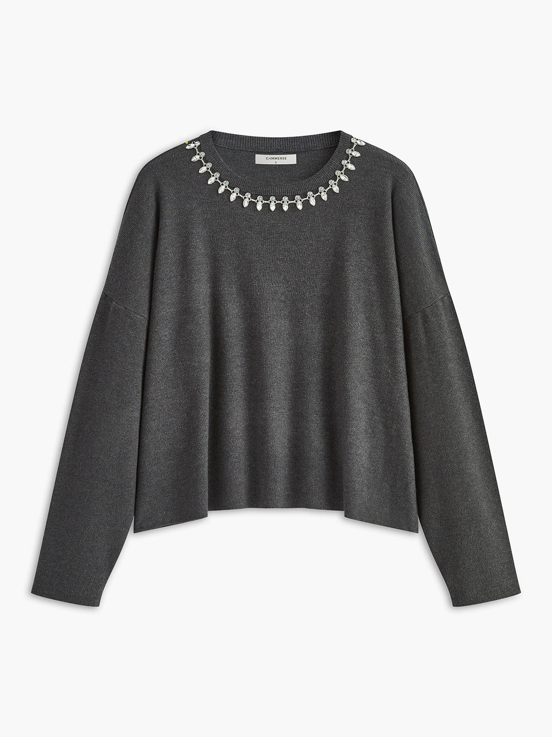 Büzgülü Payetli Crew-Neck Kazak, gündelik şıklık için ideal