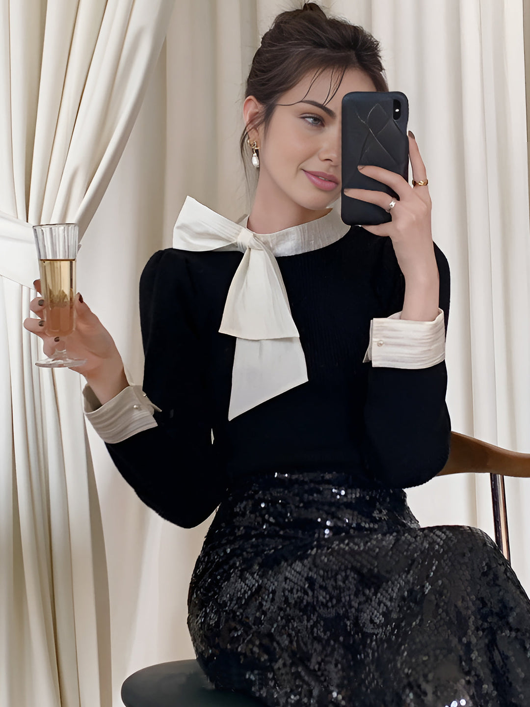 Renk Bloklu Fiyonk Bluz, Svelte Chic