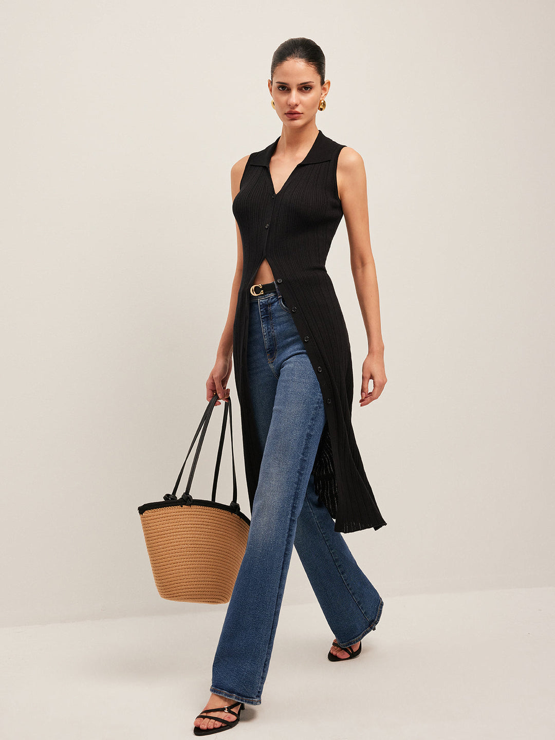 Şık Kabarık Triko Düğmeli Elbise