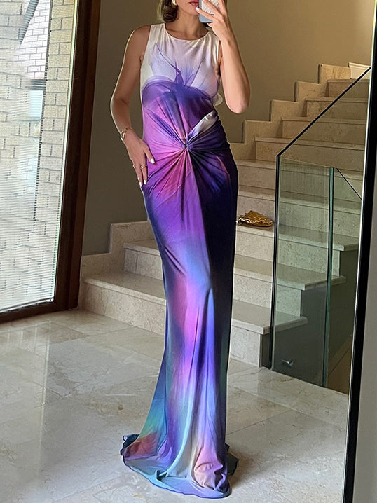 Düğüm Desenli Gradyan Uzun Elbise - Svelte Chic