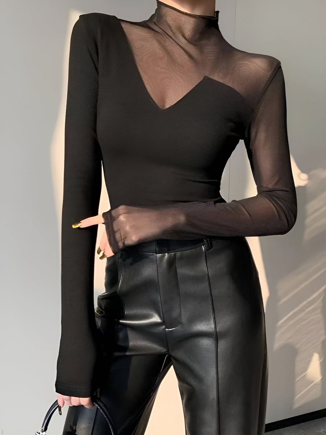 Asimetrik Ağ Panelli T-Shirt, Svelte Chic