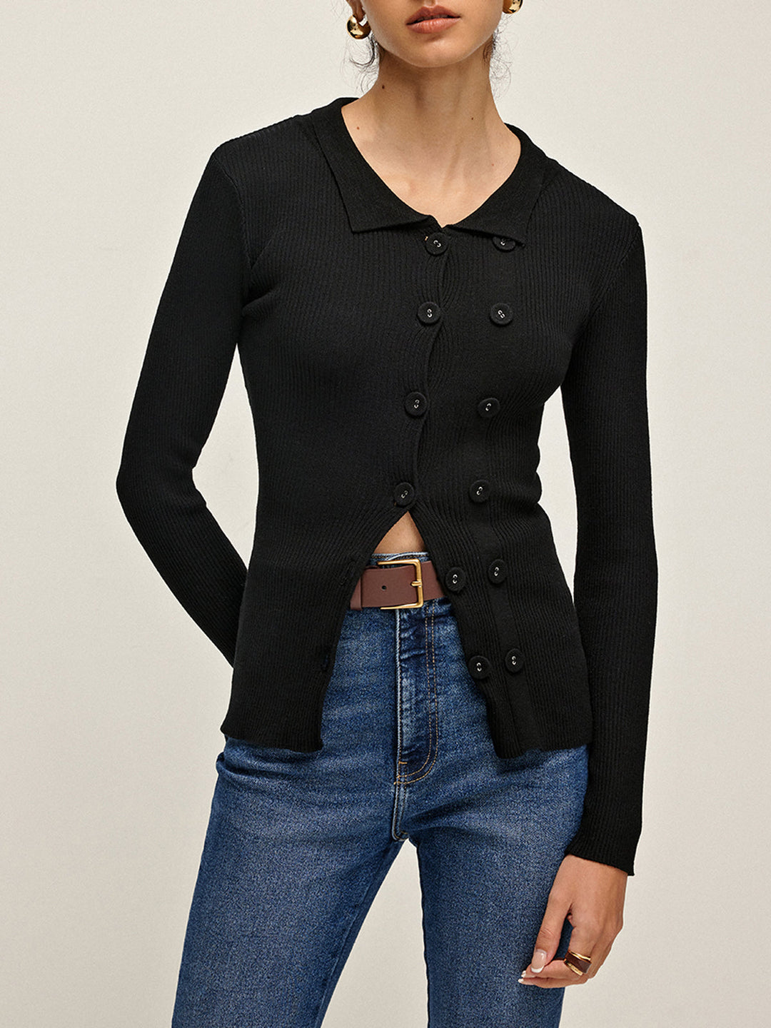 Düz Yaka Düğmeli Kardigan - Svelte Chic