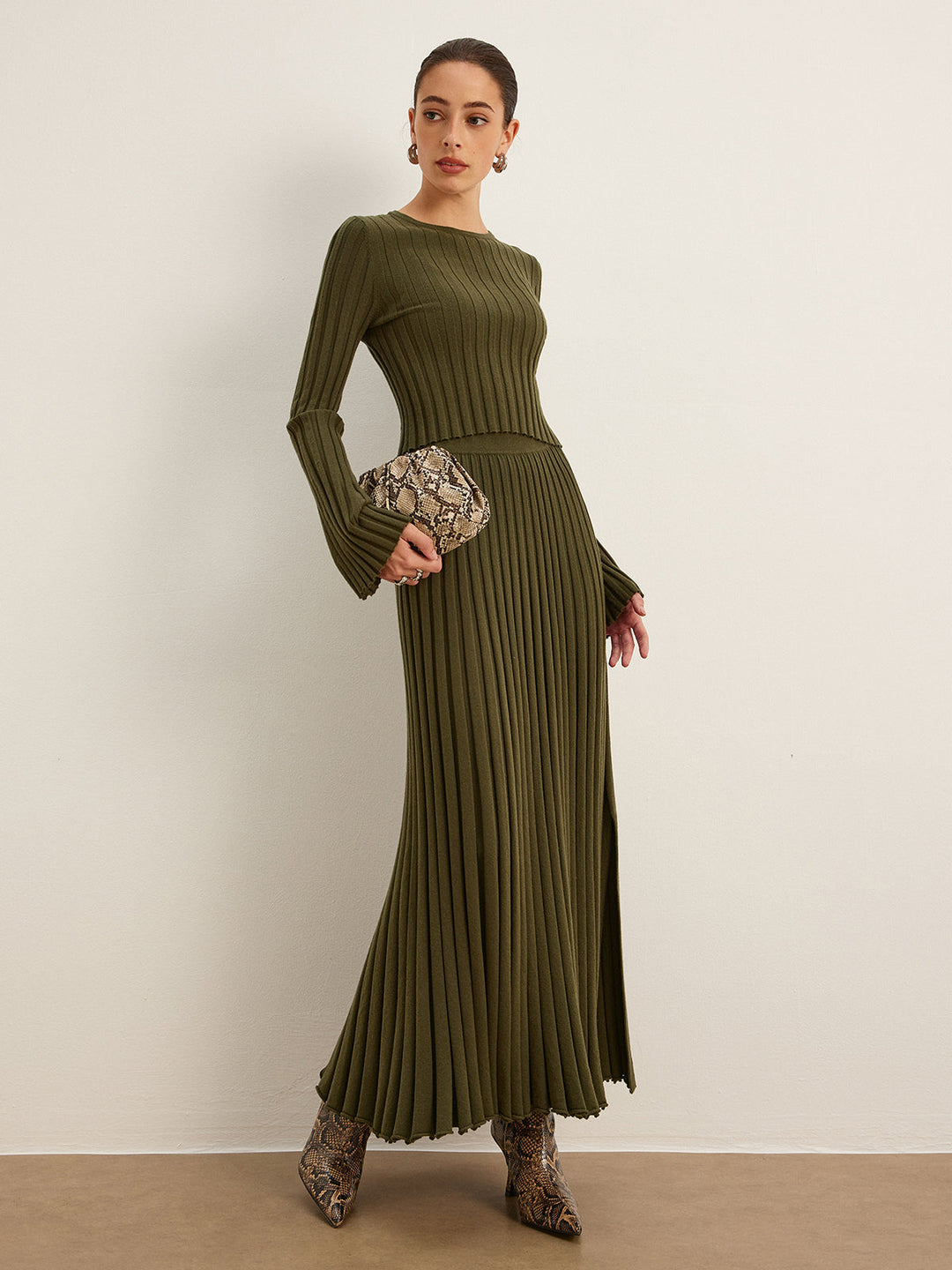 Taze Marul Yeşili Şık Plise Kazak Etek