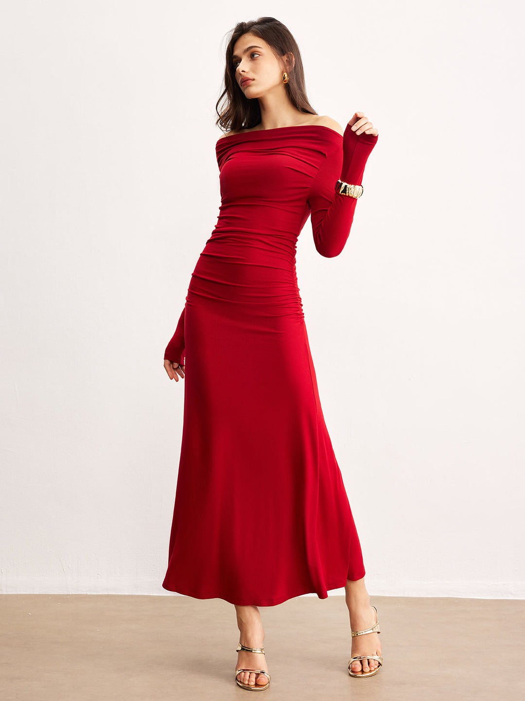 Yırtmaçlı Volanlı Triko Elbise - Svelte Chic