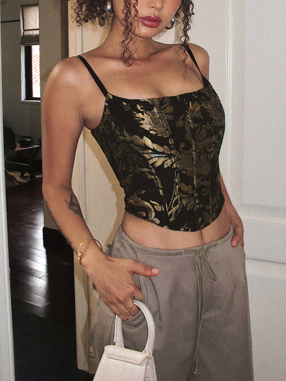 Vintage Drawstring Cami Corset Top, cazibeli tasarım