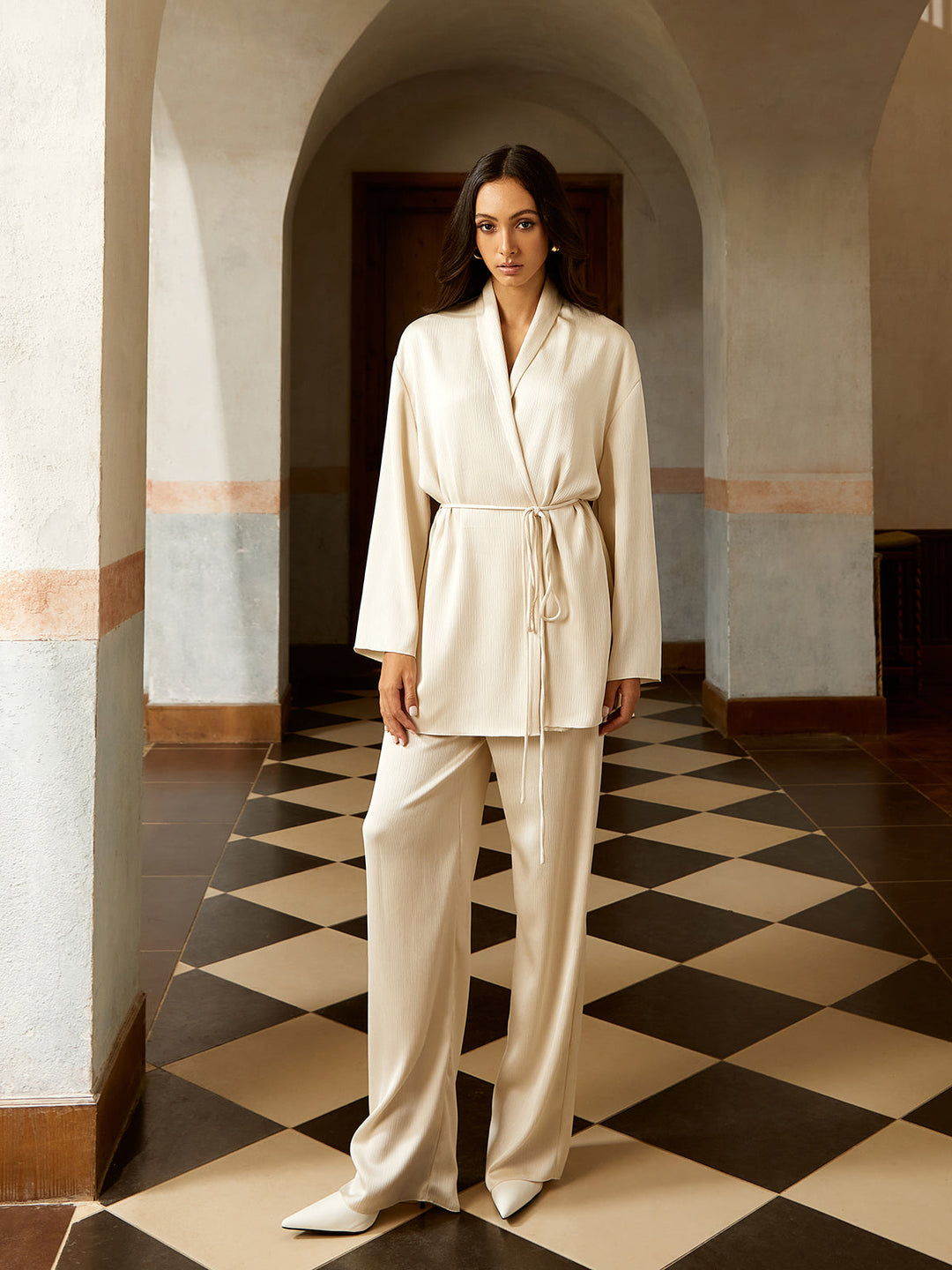 Çapraz Tasarım Kemerli Pantolon Takımı - Svelte Chic