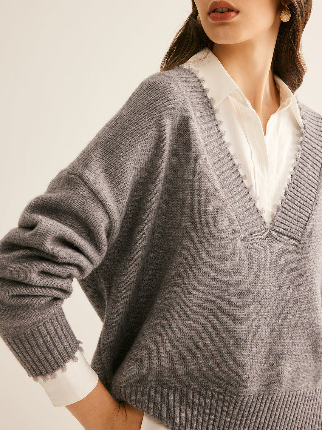 V Yaka Ham Kenar Kazak - Svelte Chic