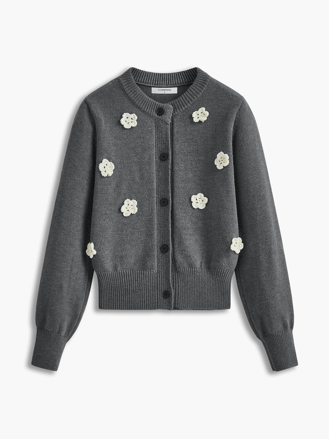 3D çiçek desenli düğmeli hırka