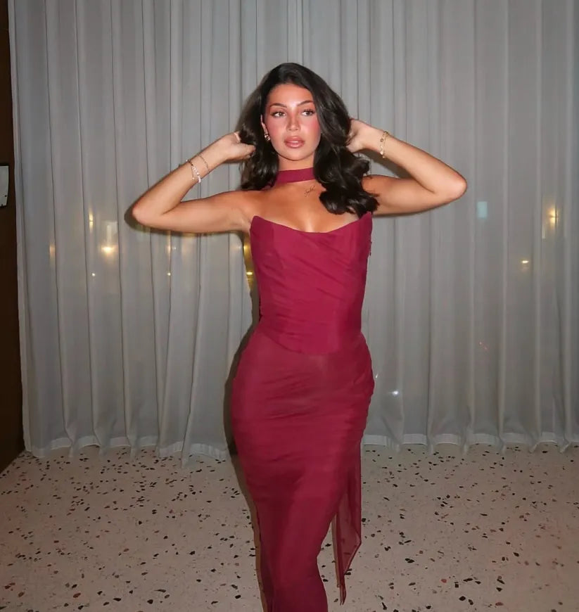 Aniyah | Askısız Bodycon Maxi Elbise