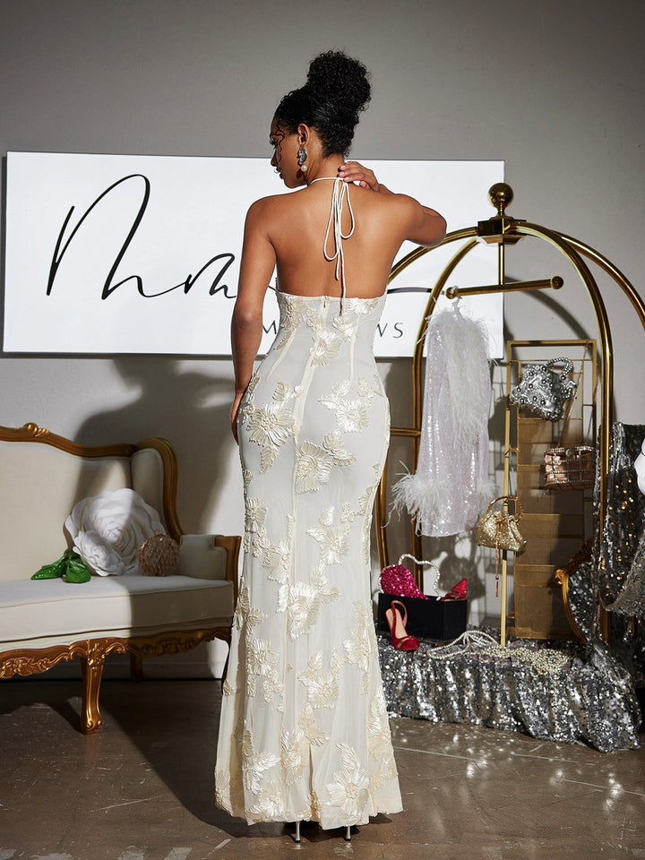 Aedin Çiçekli Halterneck Maxi Elbise