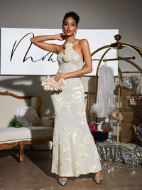 Aedin Çiçekli Halterneck Maxi Elbise