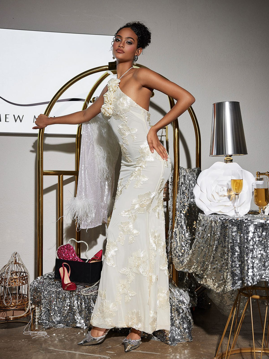 Aedin Çiçekli Halterneck Maxi Elbise