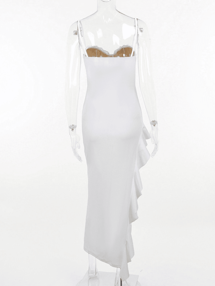 Aizen Dantel Asimetrik Katlı Midi Elbise