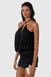 Sırtı Açık Mini Siyah Elbise