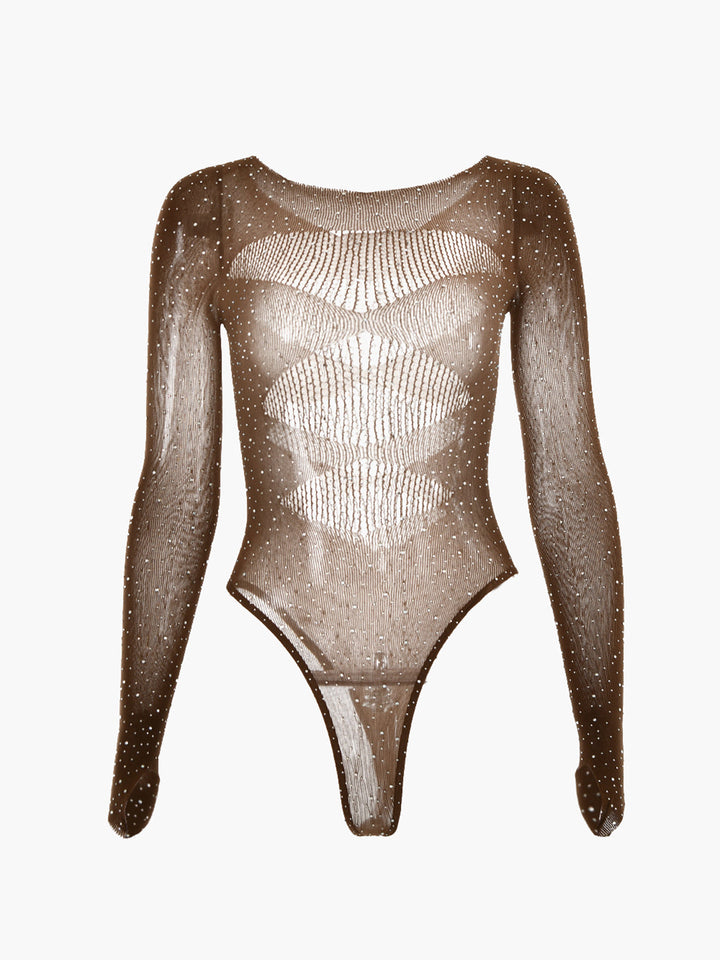 Parlak Taşlı Transparan Bodysuit