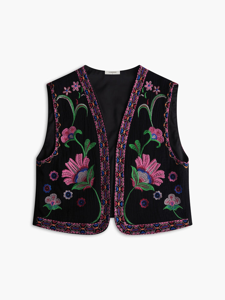 Çiçek Nakışlı Önü Açık Yelek