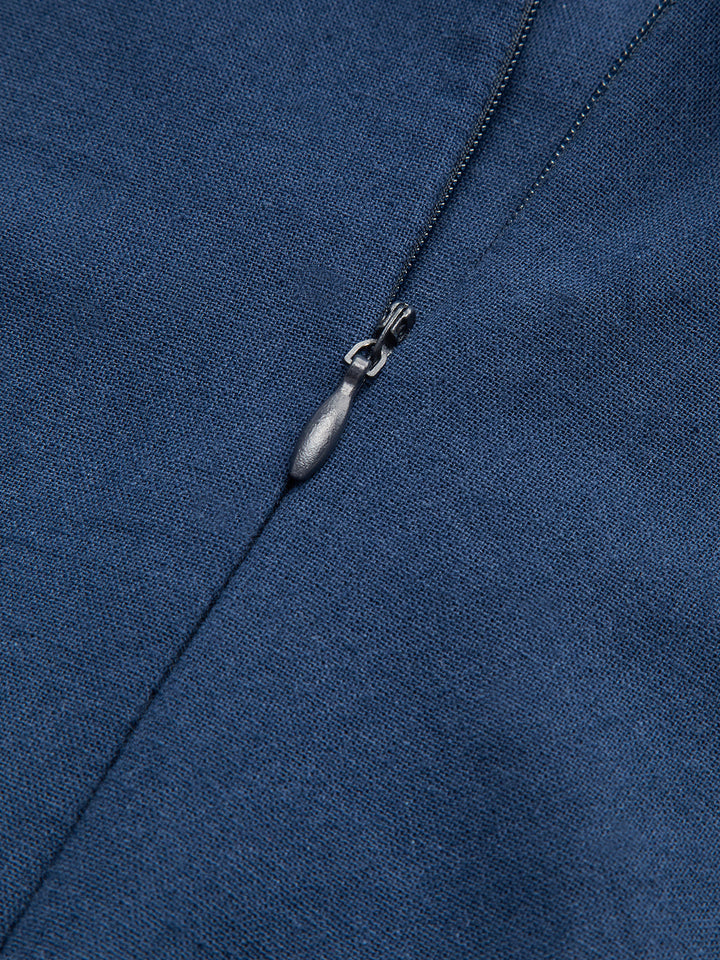 Дълга рокля с V-образно деколте и цип, без ръкави и пискюли