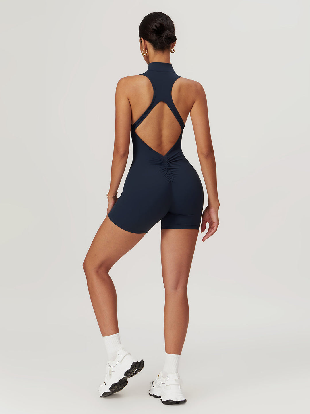 Sırtı Açık Fermuarlı Dikişsiz Romper