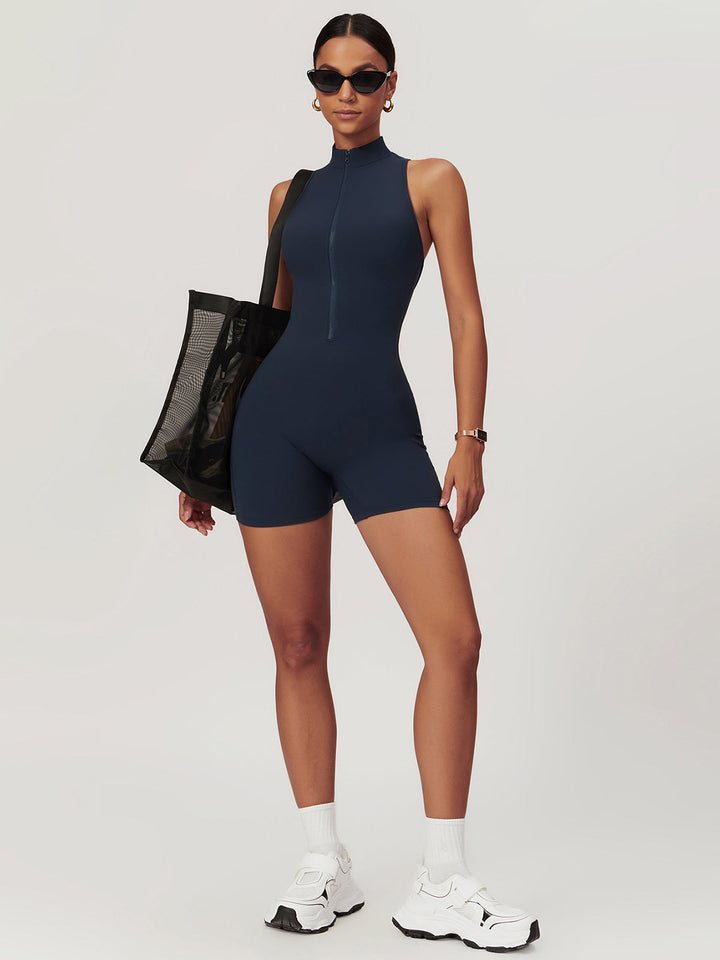 Sırtı Açık Fermuarlı Dikişsiz Romper