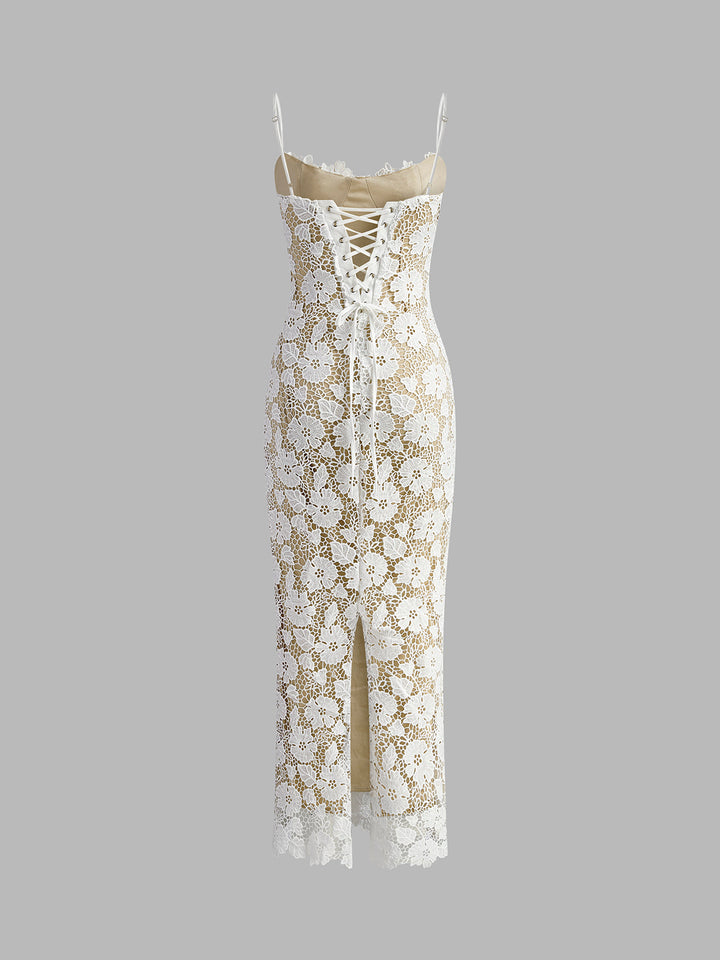 Yarı Şeffaf İki Katmanlı Abiye Dantel Elbise