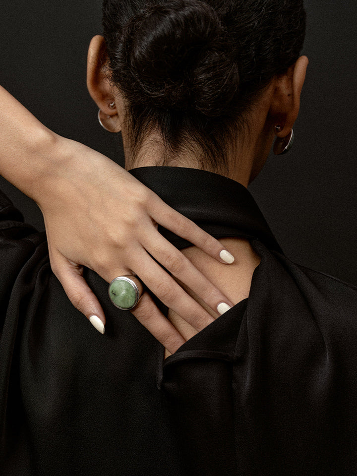 Пръстен от мъхово зелен спектролит