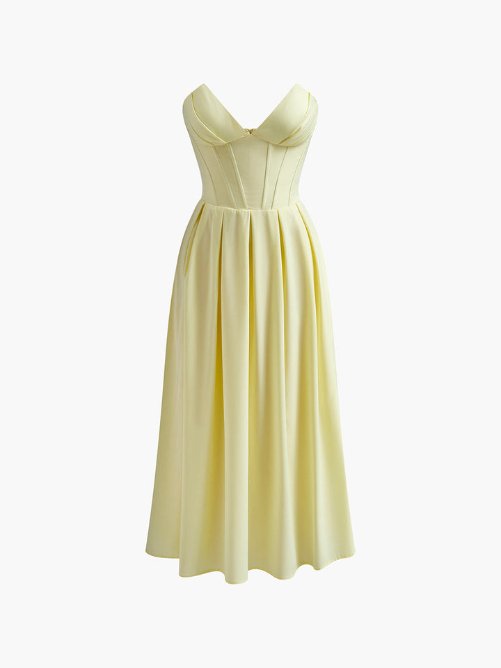 Pileli Biye Fermuarlı Abiye Tüp Elbise