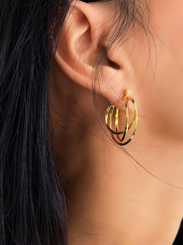 Üç Katmanlı Altın Halka Küpeler