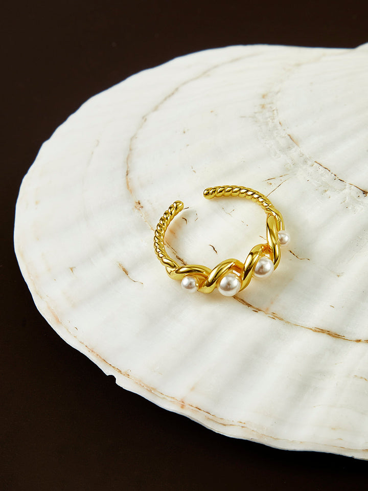 Декоративен перлен усукан отворен пръстен 