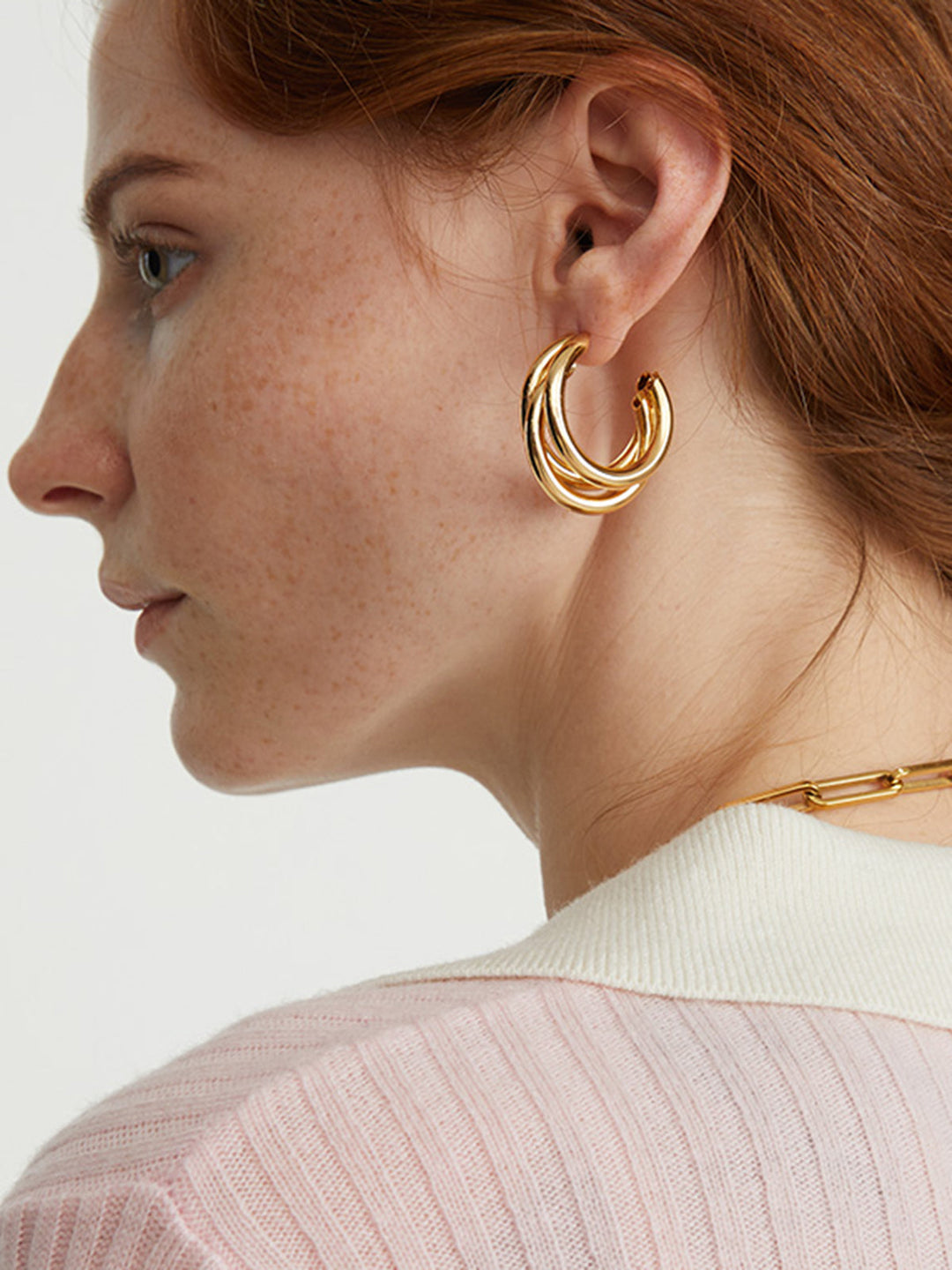 Тройни златни обеци с халки 