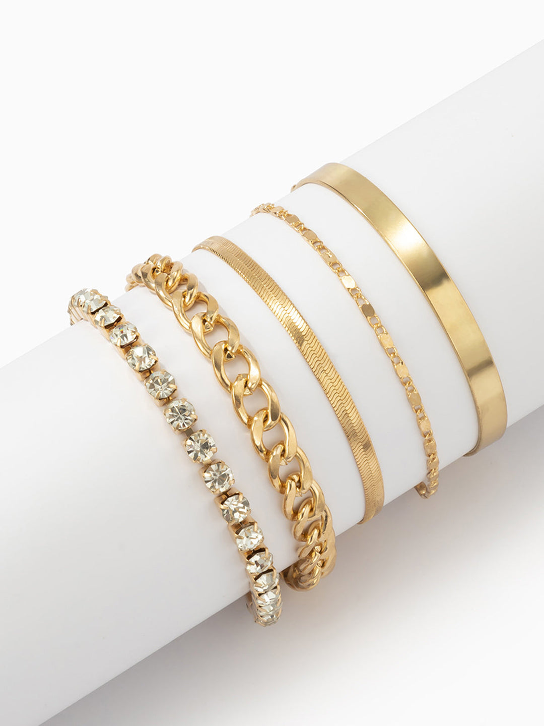 Гривна от 5 части със змийска верижка и кристали 