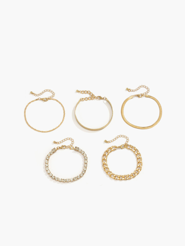 Гривна от 5 части със змийска верижка и кристали 