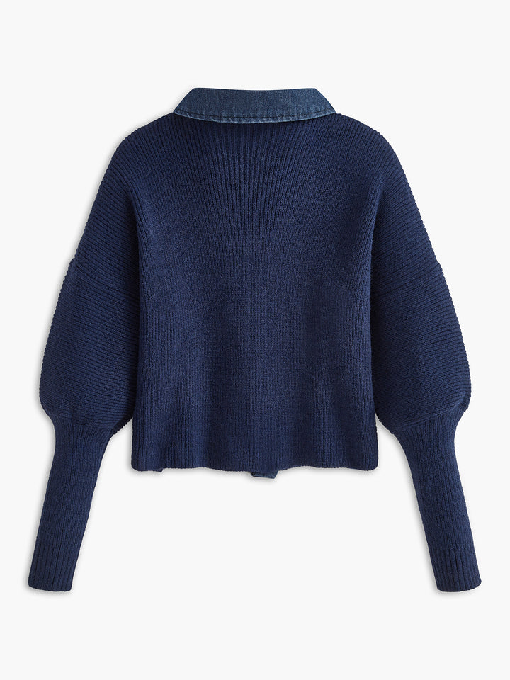 Pencere Yaka Esnek Düğmeli Triko Üst