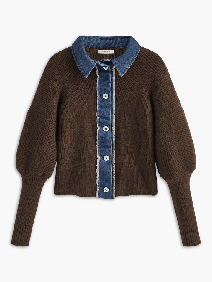 Pencere Yaka Esnek Düğmeli Triko Üst