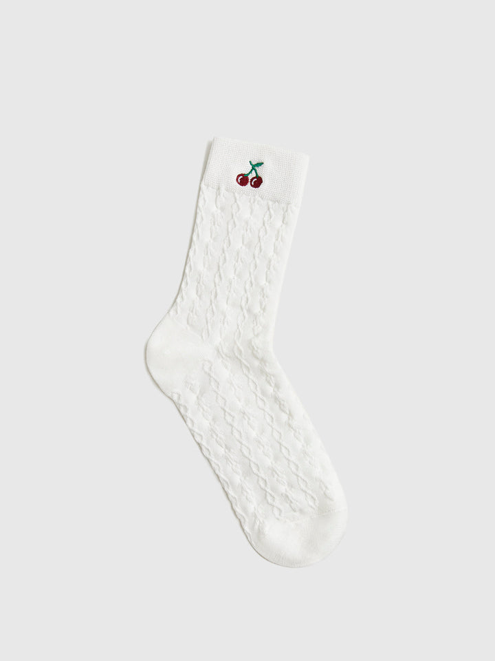 Kiraz Nakışlı Burgu Sıcak Mound Çoraplar