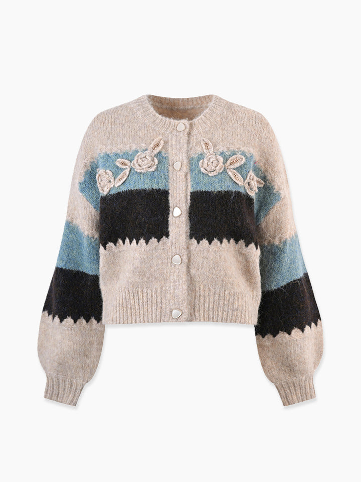 Kroşe Çiçekli Renk Bloklu Kaban