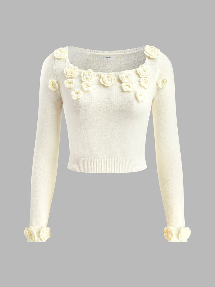 Romantik 3D Çiçekli Jarse Kazak