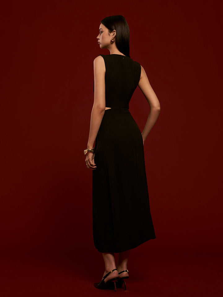 Metal Halka Kesik Piliseli Abiye Elbise