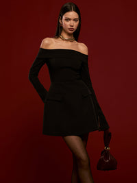 Omuz Açık Dökümlü Abiye Kısa Elbise