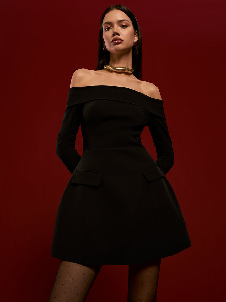 Omuz Açık Dökümlü Abiye Kısa Elbise