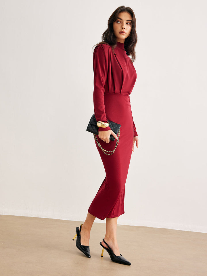 Yüzde 100 Likra Sıfır Yaka Plise Abiye Jersey Elbise