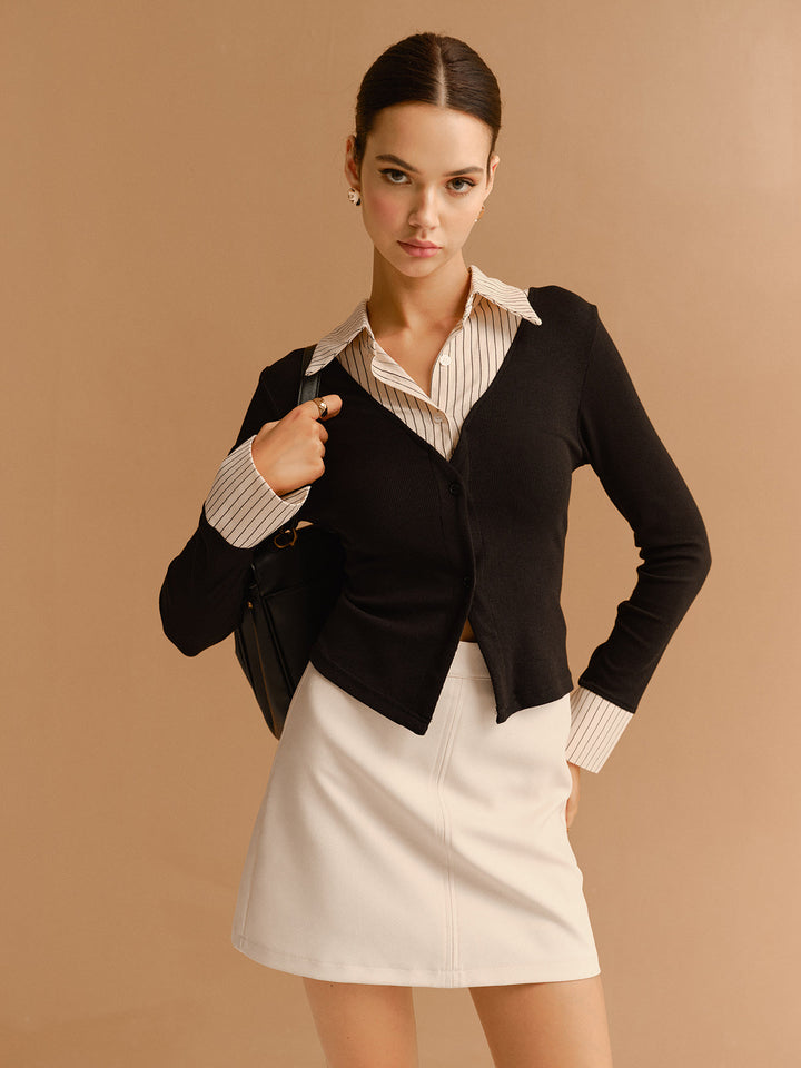 Многофункционална блуза 2 в 1 с копчета и цепка за яка за шик и удобен стил